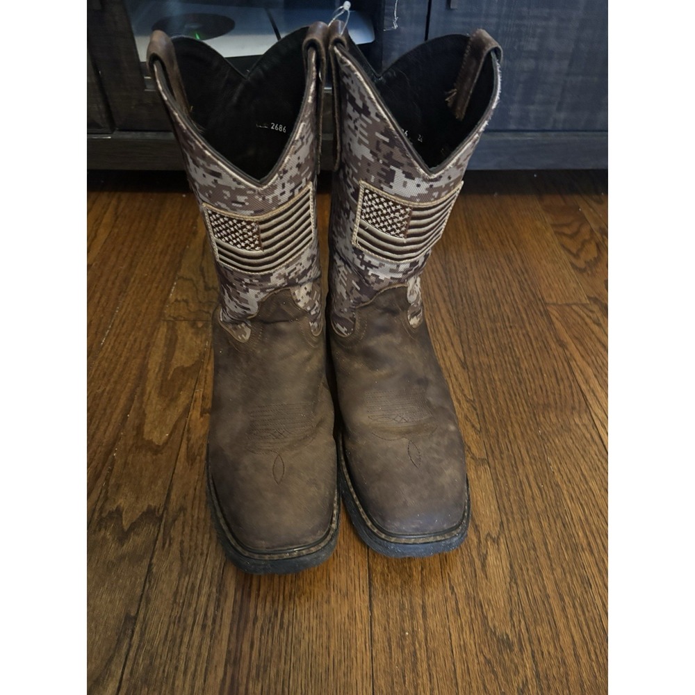 J.B. DILLON CAMO PATRIOT MENS LEATHER WESTERN COWBOY SQUARE TOE BOOTS 9.5EE